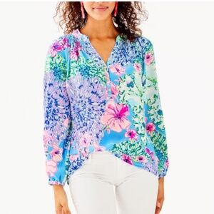Lilly Pulitzer Silk Elsa Blouse In Special Delivery Size Large